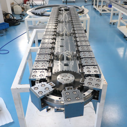 Synchronous drive linear guide, circular guide conveyor line, power bank assembly and testing production line