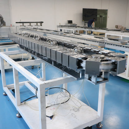 Synchronous drive linear guide, circular guide conveyor line, power bank assembly and testing production line
