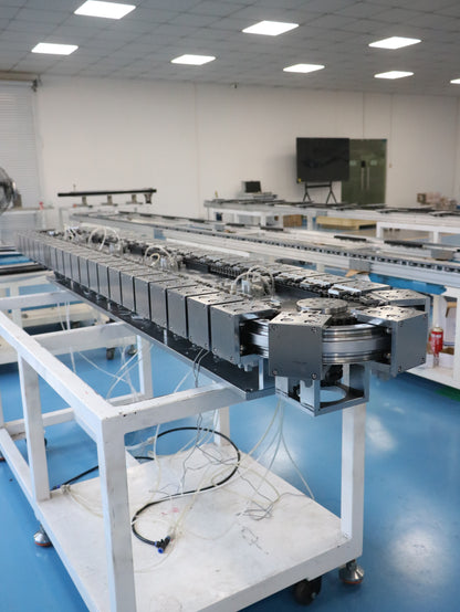 Synchronous drive linear guide, circular guide conveyor line, power bank assembly and testing production line