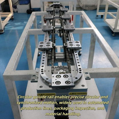 Zero-gap positioning linear guide, circular guide conveyor line, lens module assembly circulation line