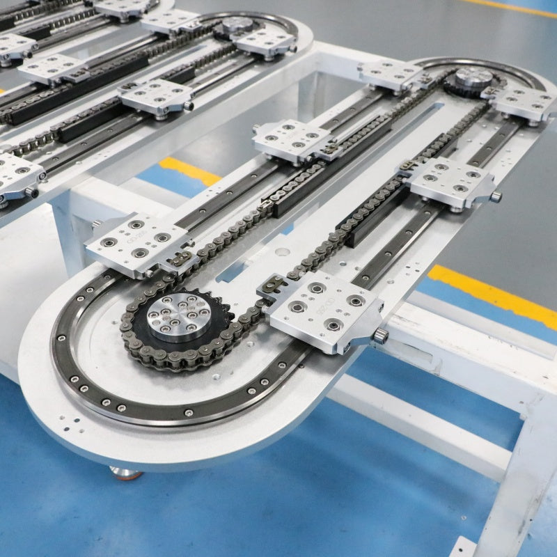 Extendable linear guide rails, circular guide rail conveyor lines, and continuous conveying production lines for long workpieces.