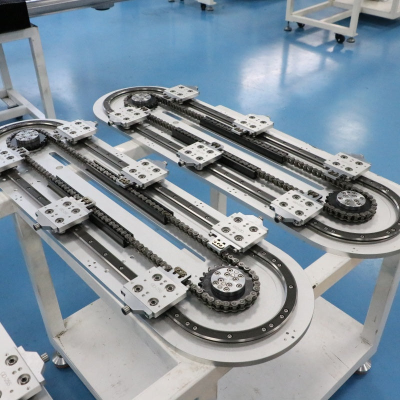 Extendable linear guide rails, circular guide rail conveyor lines, and continuous conveying production lines for long workpieces.
