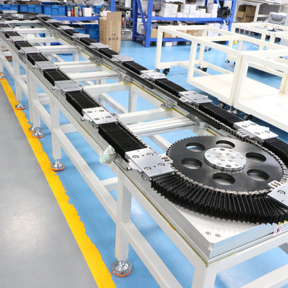 Dust-proof sealed steel Driven track system for medical supplies sterile assembly and cyclic production lines