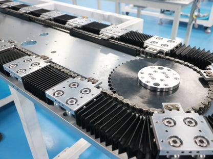 Stacked linear guide rails, circular guide rail conveyor lines, and packaging material recycling conveyor lines.