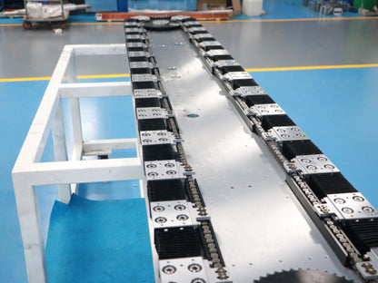 Stacked linear guide rails, circular guide rail conveyor lines, and packaging material recycling conveyor lines.