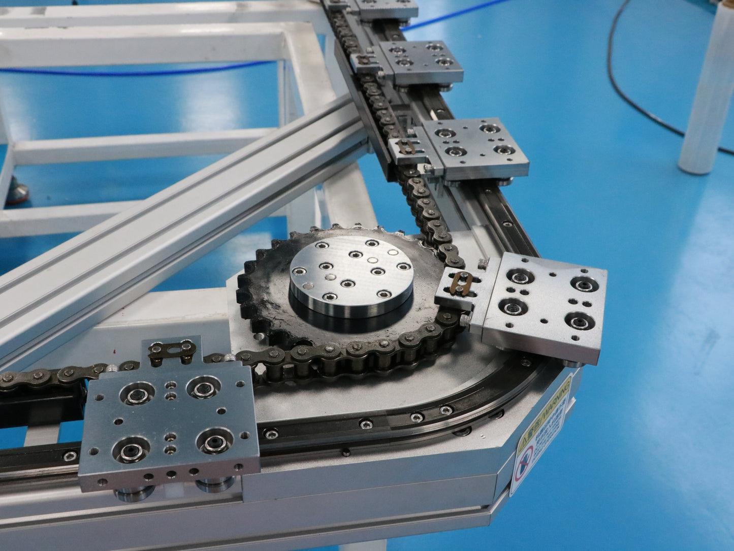 Easy-to-assemble linear guide rails, circular guide rail conveyor lines, and assembly lines for everyday consumer goods.